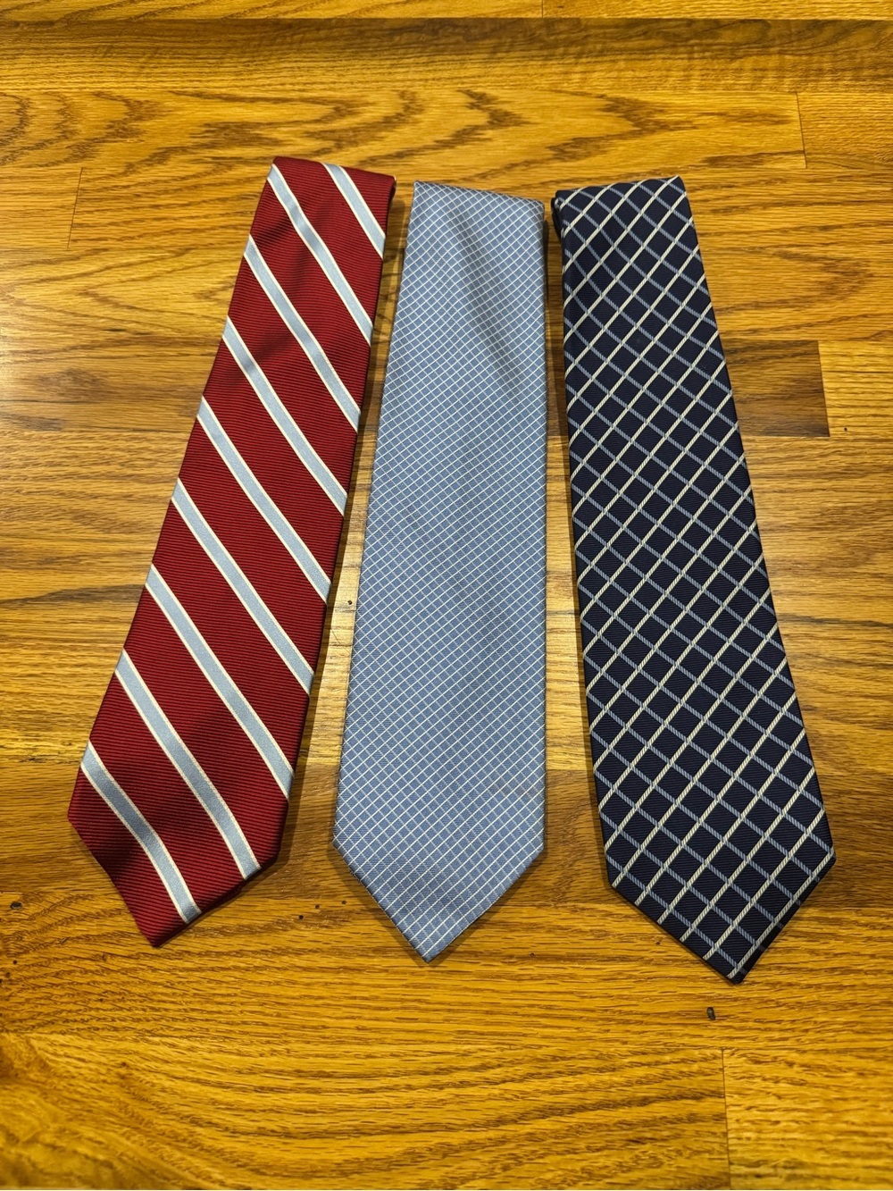 Brooks Brothers 346 Pure Silk Necktie Trio in Red, Light Blue & Navy Patterned
